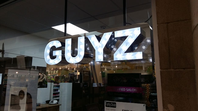 Guyz hairdressers illuminated 3d shop sign