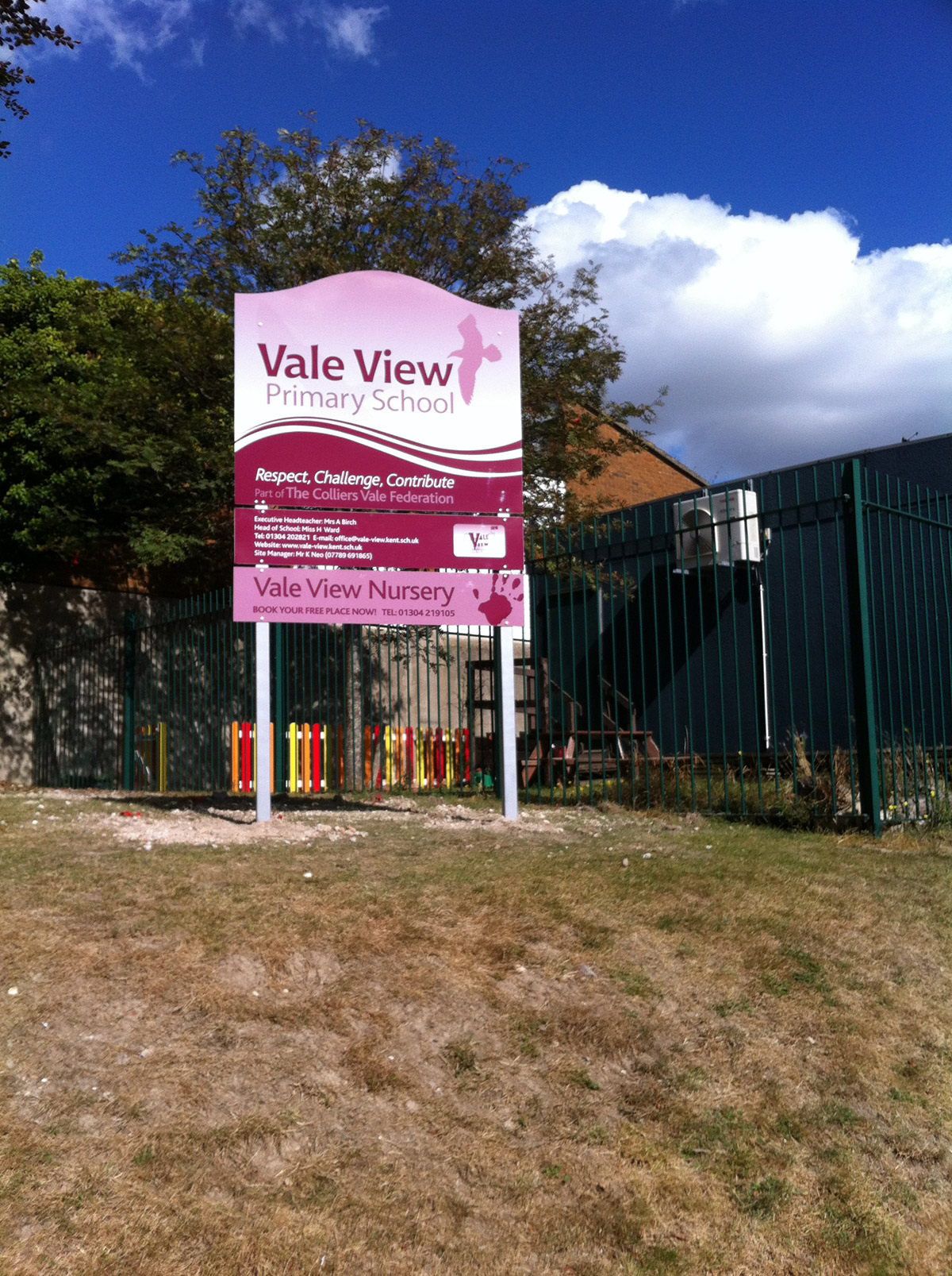 Vale View Primary School post mounted sign